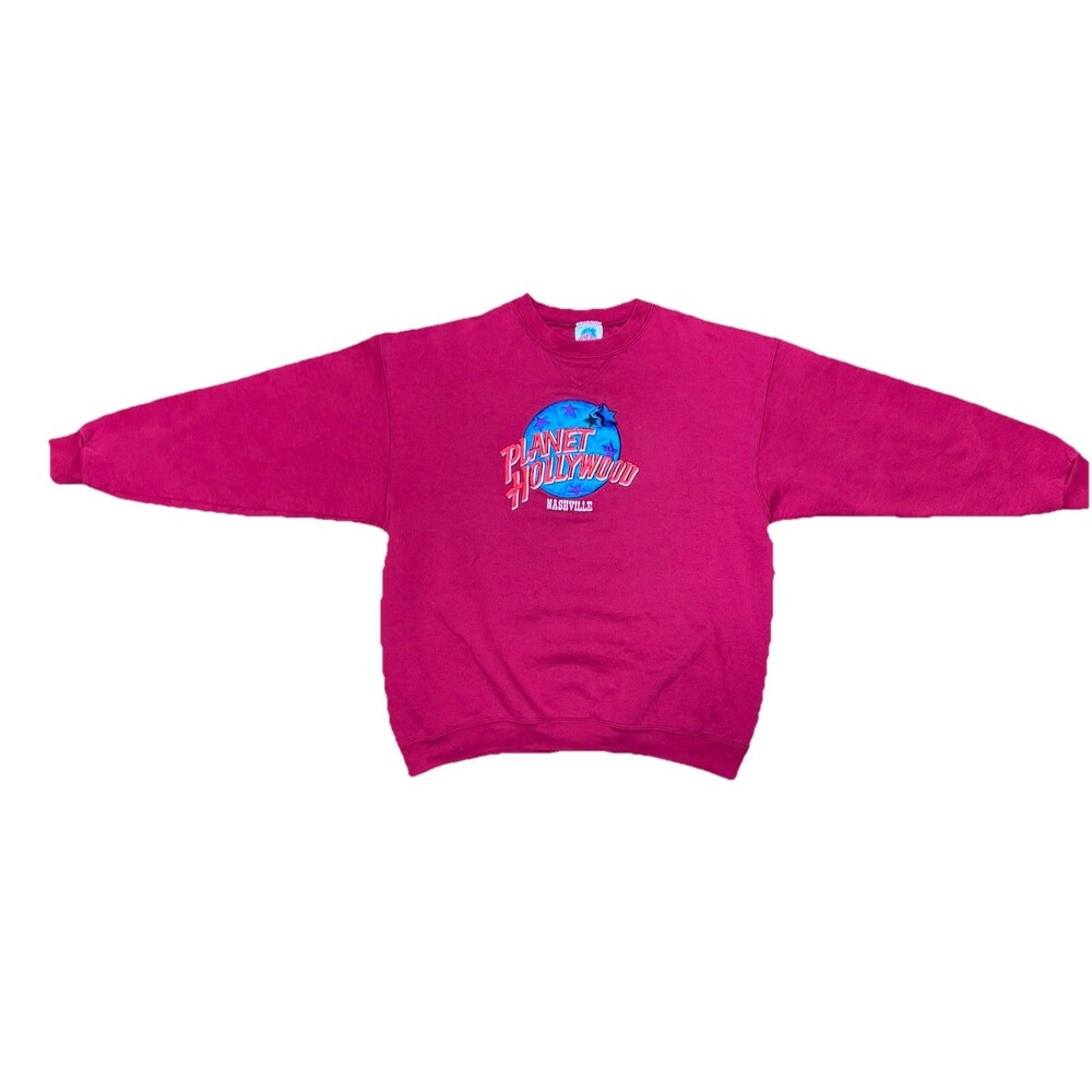 Vtg 90s Planet Hollywood Red Crewneck Embroidered Nashville US Made XL GUC